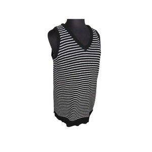 Lane Bryant Women's Black White Striped V Neck Sweater Vest Plus Size 18-20